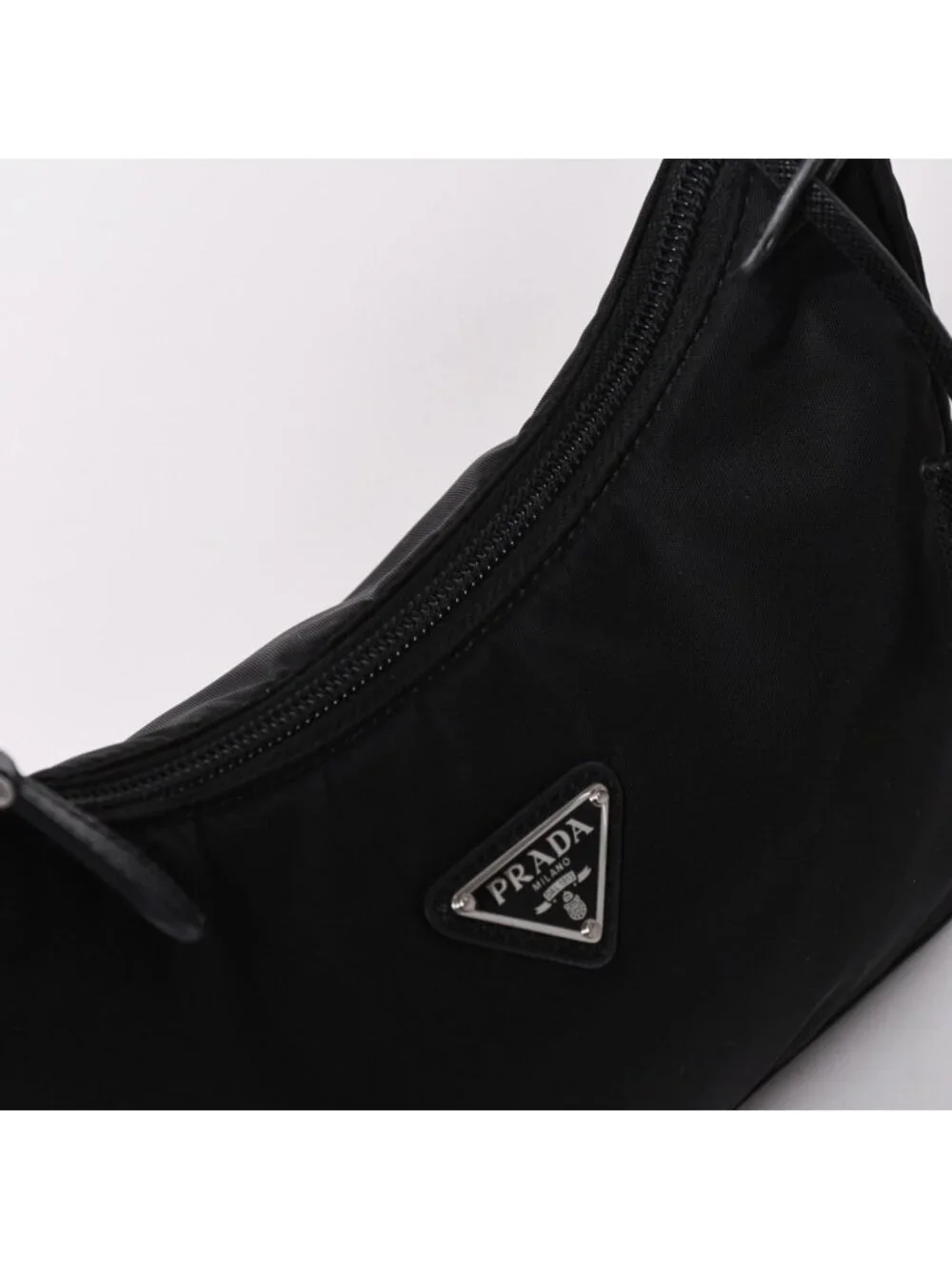 Prada Hobo Nylon Black Triangle Logo Silver